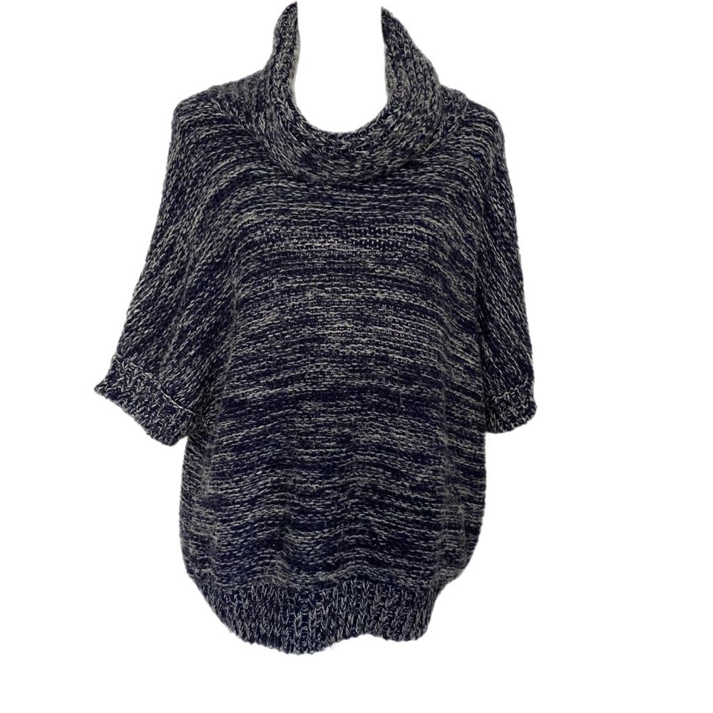 David Lawrence Navy Chunk Knit Slouch Short Sleeve Cowl Neck Sweater Oversized S